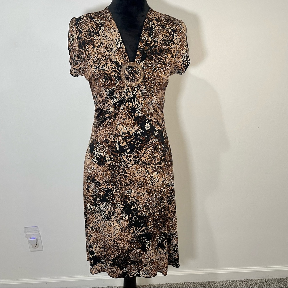 Dressbarn Brown and Black Midi Dress with Timeless Elegance